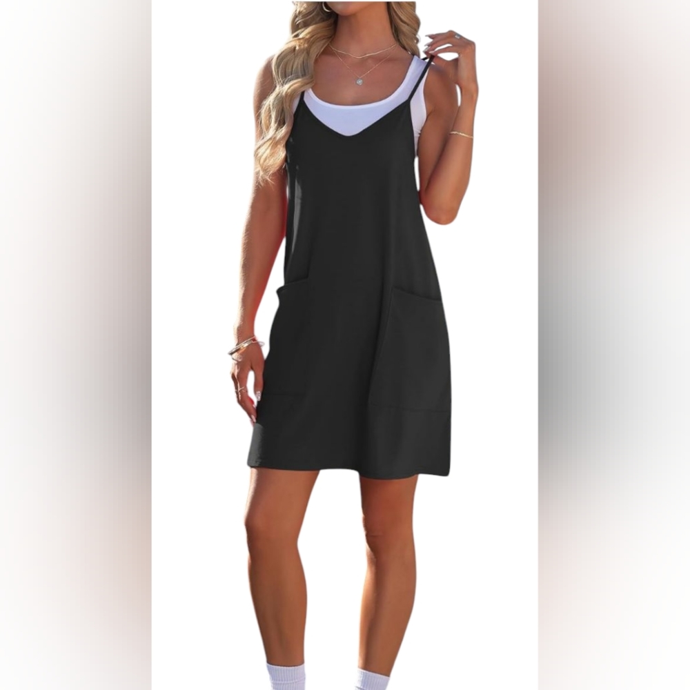 🆕 Women's Black Mini Dress  Jumper With Patch Pockets